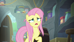 Size: 1920x1080 | Tagged: safe, derpibooru import, screencap, fluttershy, pegasus, pony, she talks to angel, female, mare, messy mane, solo