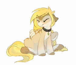 Size: 1024x872 | Tagged: safe, artist:apple_nettle, oc, oc only, pegasus, pony, collar, eyes closed, floppy ears, simple background, solo, white background