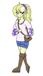 Size: 1280x2276 | Tagged: safe, artist:iamsheila, oc, oc only, oc:lemon blossom, equestria girls, blue eyes, fashion, flower, flower in hair, fullbody, purse, reference, simple background, solo, transparent background, yellow