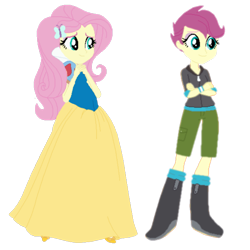 Size: 2289x2289 | Tagged: safe, edit, fluttershy, scootaloo, equestria girls, maggie vera, simple background, snow white, transparent background