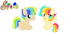 Size: 1280x672 | Tagged: safe, artist:rainbowtashie, artist:unoriginai, oc, oc:rainbow tashie, oc:spicy cider, earth pony, pegasus, pony, adorable face, blank flank, children, colt, commissioner:bigonionbean, couple, cute, daaaaaaaaaaaw, dawwww, female, filly, fusion, fusion:spicy cider, male, next generation, offspring, royalty, simple background, tongue out, transparent background