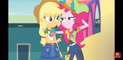 Size: 2220x1080 | Tagged: safe, screencap, applejack, pinkie pie, better together, equestria girls, rollercoaster of friendship, upscaled, youtube