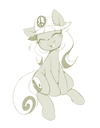 Size: 1375x1752 | Tagged: safe, artist:jessy, idw, pony, idw micro series, female, goops for stuff, hat, mare, monochrome, peace symbol, solo, unnamed character, unnamed pony