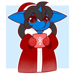 Size: 1280x1280 | Tagged: safe, artist:kloudmutt, oc, oc only, oc:klodette, anthro, unicorn, christmas, clothes, coat, digital art, female, hat, holiday, solo