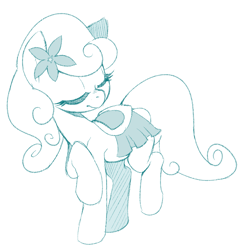 Size: 2481x2549 | Tagged: safe, artist:jessy, serena, pony, background pony, clothes, female, flower, flower in hair, mare, monochrome, saddle, skirt, solo, tack