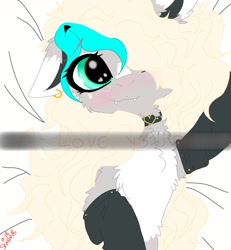 Size: 1200x1299 | Tagged: safe, artist:_wulfie, oc, oc:wulfie, earth pony, pony, blushing, choker, clothes, ear piercing, earring, earth pony oc, female, hair over one eye, jewelry, mare, piercing, selfie, smiling, socks, solo