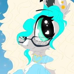 Size: 745x745 | Tagged: safe, artist:_wulfie, oc, oc only, oc:wulfie, earth pony, pony, bust, collar, ear fluff, earth pony oc, female, glasses, heart eyes, mare, smiling, solo, wingding eyes