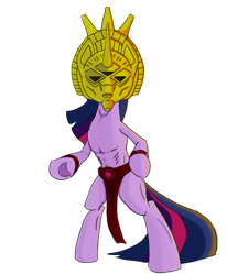 Size: 778x944 | Tagged: safe, artist:mediocre, twilight sparkle, unicorn twilight, semi-anthro, unicorn, dagoth ur, loincloth, mask, morrowind, muscles, simple background, solo, standing, the elder scrolls, transparent background