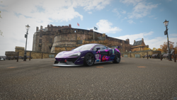 Size: 1920x1080 | Tagged: safe, twilight sparkle, equestria girls, car, castle, city, day, edinburgh, forza horizon, forza horizon 4, game screencap, itasha, mclaren, mclaren 650s