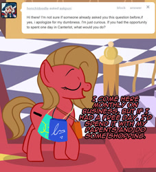 Size: 726x800 | Tagged: safe, artist:pokemon-chick-1, oc, oc:pun, earth pony, pony, ask, ask pun, female, mare, purse, solo