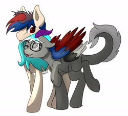 Size: 1652x1501 | Tagged: safe, artist:noxi1_48, oc, pegasus, pony, commission, couple, glass, happy, pegasus oc, red eyes, wings