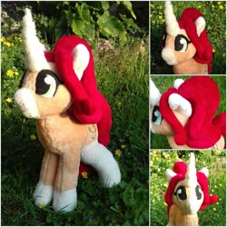 Size: 852x852 | Tagged: safe, artist:noxi1_48, oc, oc:treble pen, pony, unicorn, happy, horn, plushie, red mane, unicorn oc