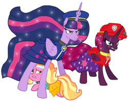 Size: 1373x1080 | Tagged: safe, artist:徐詩珮, fizzlepop berrytwist, luster dawn, princess twilight 2.0, tempest shadow, twilight sparkle, twilight sparkle (alicorn), alicorn, pony, series:sprglitemplight diary, series:sprglitemplight life jacket days, series:springshadowdrops diary, series:springshadowdrops life jacket days, the last problem, alicornified, alternate universe, base used, chase (paw patrol), clothes, cute, everest (paw patrol), female, lesbian, marshall (paw patrol), older, older tempest shadow, older twilight, paw patrol, race swap, shipping, simple background, tempesticorn, tempestlight, transparent background, ultimate twilight