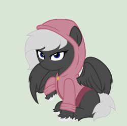 Size: 1082x1074 | Tagged: safe, artist:xxtyronendip4everxx, artist:xxwerecatdipperxx, oc, oc:moonshine, pegasus, clothes, hood, pegasus oc, solo, wings