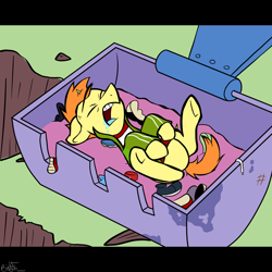 Size: 2000x2000 | Tagged: safe, artist:binkyt11, pony, unicorn, atg 2020, clothes, colt, drool, ed, ed edd n eddy, male, newbie artist training grounds, one of those eds, ponified, scene interpretation, shirt, shoes, shovel, sleeping, solo, steam shovel, style emulation