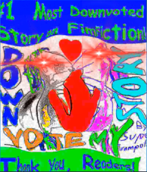 Size: 481x562 | Tagged: safe, artist:super trampoline, twilight sparkle, oc, oc:super trampoline, 1000 hours in ms paint, author:super trampoline, cover art, deep fried meme, eye beams, fanfic, fanfic art, fimfiction, fimfiction.net link, kissing, meme, needs more jpeg, shitposting