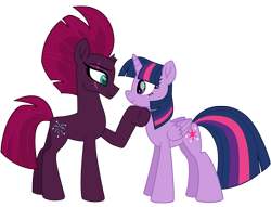 Size: 12560x9574 | Tagged: safe, alternate version, artist:ejlightning007arts, edit, tempest shadow, twilight sparkle, twilight sparkle (alicorn), alicorn, pony, unicorn, my little pony: the movie, broken horn, cutie mark, eye scar, female, hoof on chin, horn, lesbian, mare, scar, shipping, simple background, smiling, tempestlight, transparent background, vector