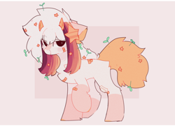 Size: 1280x923 | Tagged: safe, artist:little-sketches, oc, oc:ayaka, earth pony, bandaid, blood, chest fluff, eye clipping through hair, fangs, flower, horn, nosebleed, plant, simple background, stars