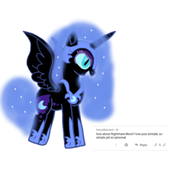 Size: 1080x1065 | Tagged: safe, artist:chespinfan, nightmare moon, alicorn, pony, armor, ethereal mane, female, jewelry, mare, regalia, requested art, simple background, smiling, solo, white background
