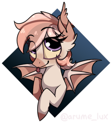 Size: 3109x3388 | Tagged: safe, artist:lux-arume, oc, oc:peachy, bat pony, pony, :p, bat pony oc, bat wings, bust, eyelashes, female, mare, one eye closed, simple background, solo, tongue out, transparent background, wings, wink