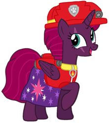 Size: 911x1030 | Tagged: safe, artist:徐詩珮, fizzlepop berrytwist, tempest shadow, alicorn, pony, series:sprglitemplight diary, series:sprglitemplight life jacket days, series:springshadowdrops diary, series:springshadowdrops life jacket days, alicornified, alternate universe, base used, clothes, cute, marshall (paw patrol), paw patrol, race swap, simple background, tempesticorn, transparent background