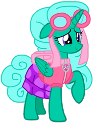 Size: 823x1071 | Tagged: safe, artist:徐詩珮, glitter drops, alicorn, pony, series:sprglitemplight diary, series:sprglitemplight life jacket days, series:springshadowdrops diary, series:springshadowdrops life jacket days, alicornified, alternate universe, base used, clothes, cute, glittercorn, paw patrol, race swap, simple background, skye (paw patrol), transparent background