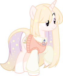 Size: 815x980 | Tagged: safe, artist:kinkydoodle, artist:kojibiose, oc, oc only, oc:glistening stars, unicorn, clothes, cutie mark, scroll, simple background, solo, sweater, transparent background, white hooves