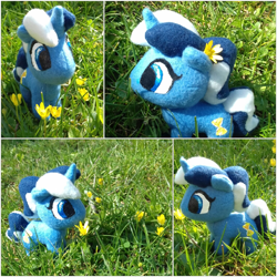 Size: 1500x1500 | Tagged: safe, artist:noxi1_48, minuette, pony, unicorn, flower, flower in hair, grass, horn, irl, photo, photography, plushie