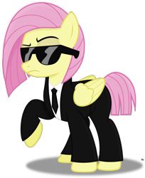 Size: 2400x2935 | Tagged: safe, artist:anime-equestria, derpibooru import, fluttershy, pegasus, pony, alternate hairstyle, badass, clothes, female, flutterbadass, mare, necktie, pulp fiction, raised eyebrow, shirt, simple background, suit, sunglasses, transparent background, vector, wings