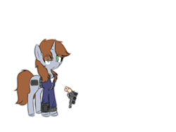 Size: 692x519 | Tagged: safe, artist:provolonepone, oc, oc only, oc:littlepip, pony, unicorn, fallout equestria, animated, clothes, fanfic, fanfic art, female, gun, handgun, hooves, horn, levitation, little macintosh, magic, mare, optical sight, pipbuck, revolver, simple background, solo, telekinesis, vault suit, weapon, white background