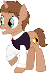 Size: 1542x2323 | Tagged: safe, artist:peternators, oc, oc only, oc:heroic armour, pony, unicorn, clothes, male, school uniform, simple background, smiling, solo, teenager, teeth, transparent background