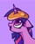 Size: 800x1000 | Tagged: safe, artist:lollipony, twilight sparkle, pony, atg 2020, cute, eyes on the prize, female, floppy ears, food, horn, horn impalement, i'm pancake, mare, newbie artist training grounds, open mouth, pancakes, profile, purple background, simple background, solo, twiabetes
