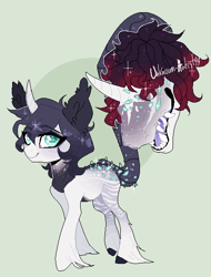 Size: 463x608 | Tagged: safe, artist:unknown-artist99, monster pony, original species, plant pony, pony, augmented tail, colored hooves, cow plant pony, ear fluff, ethereal mane, fangs, female, hoof fluff, horn, makeup, open mouth, pixel art, plant, simple background, smiling, starry mane