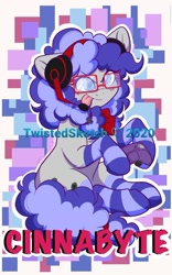 Size: 423x679 | Tagged: safe, artist:twisted-sketch, oc, oc only, oc:cinnabyte, adorkable, badge, bandana, clothes, commission, con badge, cute, dork, gaming headset, glasses, headset, socks, striped socks, tongue out