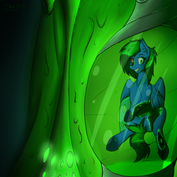 Size: 2000x2000 | Tagged: safe, artist:trast113, oc, oc only, changeling, pegasus, pony, changelingified, cocoon, fangs, hive, solo, species swap, transformation