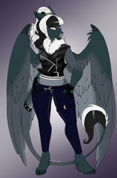 Size: 3035x4590 | Tagged: safe, artist:theecchiqueen, oc, oc:pandie, oc:pandora, anthro, dracony, dragon, hybrid, unguligrade anthro, anthro oc, biker jacket, candy, clothes, cloven hooves, digital art, female, food, leonine tail, lollipop, mare, multicolored hair, redesign, solo
