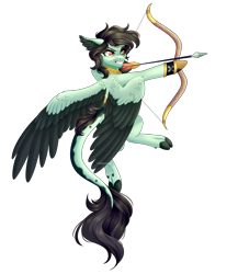 Size: 2000x2300 | Tagged: safe, artist:ohhoneybee, oc, oc:bandit, pegasus, pony, arrow, bow (weapon), bow and arrow, female, mare, simple background, solo, transparent background, two toned wings, weapon, wings