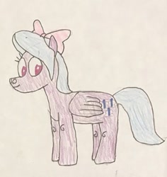 Size: 457x484 | Tagged: safe, artist:whistle blossom, flitter, pegasus, pony, bow, cute, female, flitterbetes, hair bow, looking at you, mare, solo, standing, traditional art