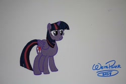 Size: 1024x683 | Tagged: safe, artist:writepillar, twilight sparkle, twilight sparkle (alicorn), alicorn, pony, animation cel, female, mare, signature, simple background, smiling, standing, white background