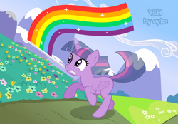 Size: 1400x972 | Tagged: safe, artist:oyks, twilight sparkle, twilight sparkle (alicorn), alicorn, pony, commission, flower, lgbt, mouth hold, pride flag, pride month, solo, vector, your character here