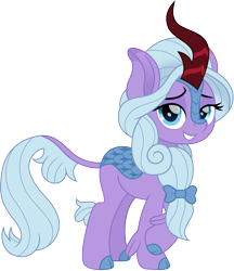 Size: 1296x1500 | Tagged: safe, artist:cloudyglow, fond feather, kirin, female, kirin-ified, lidded eyes, looking at you, raised hoof, simple background, smiling, smiling at you, solo, species swap, transparent background