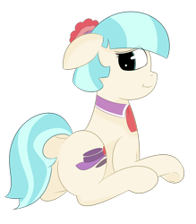 Size: 1750x2000 | Tagged: safe, artist:inky scroll, coco pommel, earth pony, pony, butt, female, floppy ears, looking at you, mare, simple background, sitting, transparent background