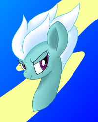 Size: 1358x1700 | Tagged: safe, artist:notadeliciouspotato, fleetfoot, pegasus, pony, abstract background, bust, female, gradient background, lidded eyes, mare, smiling, solo