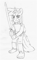 Size: 1199x1934 | Tagged: safe, artist:ejlightning007arts, oc, oc only, oc:ej, alicorn, anthro, alicorn oc, clothes, crossover, horn, jedi, lightsaber, star wars, traditional art, weapon, wings