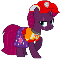 Size: 1079x1058 | Tagged: safe, artist:徐詩珮, fizzlepop berrytwist, tempest shadow, series:sprglitemplight diary, series:sprglitemplight life jacket days, series:springshadowdrops diary, series:springshadowdrops life jacket days, alternate universe, base used, clothes, female, marshall (paw patrol), paw patrol, simple background, transparent background, ultimate rescue