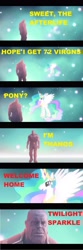 Size: 1280x3864 | Tagged: safe, edit, edited screencap, screencap, princess celestia, alicorn, pony, magical mystery cure, spoiler:infinity war, infinity gauntlet, infinity war, marvel, marvel cinematic universe, ponies the anthology vii, princess celestia's special princess making dimension, spoilers for another series, thanos