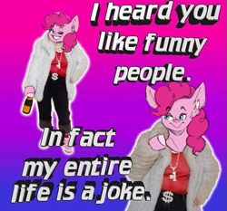 Size: 563x524 | Tagged: safe, artist:amethesaladhair, derpibooru import, pinkie pie, earth pony, pony, meme, one eye closed, ponified meme, smiling, solo, text, wink