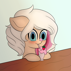 Size: 2950x2950 | Tagged: safe, artist:vanifl, oc, oc only, pegasus, pony, blushing, female, food, milkshake, strawberry