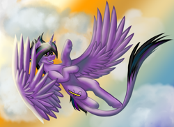 Size: 2340x1702 | Tagged: safe, artist:tillie-tmb, oc, oc only, oc:tillie, alicorn, pony, female, flying, mare, solo