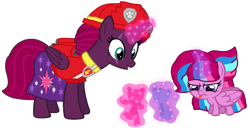 Size: 1985x1019 | Tagged: safe, artist:徐詩珮, fizzlepop berrytwist, tempest shadow, oc, oc:bubble sparkle, alicorn, pony, series:sprglitemplight diary, series:sprglitemplight life jacket days, series:springshadowdrops diary, series:springshadowdrops life jacket days, alicornified, alternate universe, baby, baby pony, base used, bubbleverse, clothes, female, magical lesbian spawn, magical threesome spawn, marshall (paw patrol), mother and child, mother and daughter, multiple parents, next generation, offspring, parent and child, parent:glitter drops, parent:spring rain, parent:tempest shadow, parent:twilight sparkle, parents:glittershadow, parents:sprglitemplight, parents:springdrops, parents:springshadow, parents:springshadowdrops, paw patrol, race swap, simple background, tempesticorn, transparent background